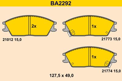 BA2292 BARUM Комплект тормозных колодок, дисковый тормоз