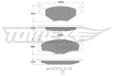 TX10141 TOMEX Brakes Комплект тормозных колодок, дисковый тормоз