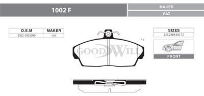 1002F GOODWILL Комплект тормозных колодок, дисковый тормоз