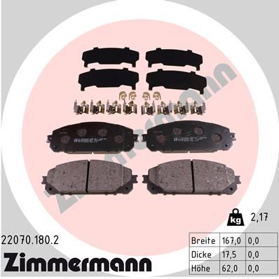 220701802 ZIMMERMANN Комплект тормозных колодок, дисковый тормоз