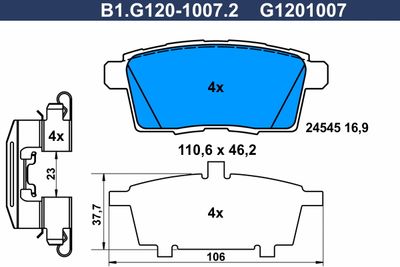 B1G12010072 GALFER Комплект тормозных колодок, дисковый тормоз