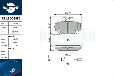 RT2PD08852 ROTINGER Комплект тормозных колодок, дисковый тормоз