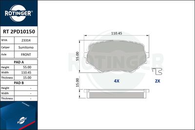 RT2PD10150 ROTINGER Комплект тормозных колодок, дисковый тормоз