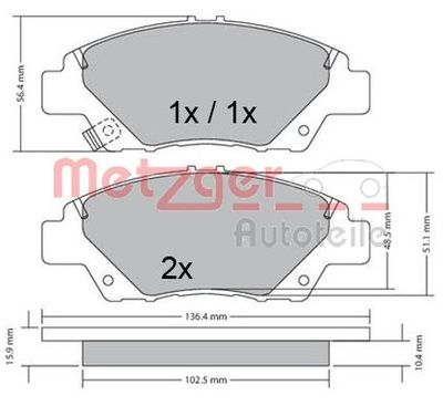 1170367 METZGER Комплект тормозных колодок, дисковый тормоз