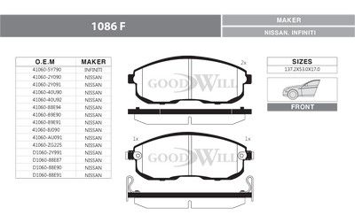 1086F GOODWILL Комплект тормозных колодок, дисковый тормоз