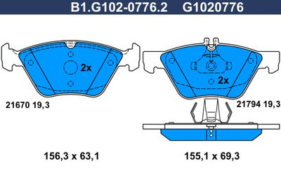 B1G10207762 GALFER Комплект тормозных колодок, дисковый тормоз