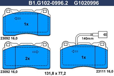 B1G10209962 GALFER Комплект тормозных колодок, дисковый тормоз