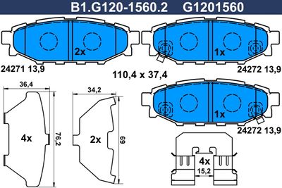 B1G12015602 GALFER Комплект тормозных колодок, дисковый тормоз