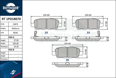 RT1PD18070 ROTINGER Комплект тормозных колодок, дисковый тормоз