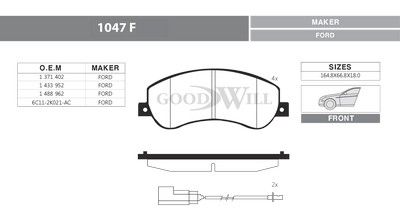 1047F GOODWILL Комплект тормозных колодок, дисковый тормоз