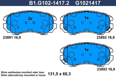 B1G10214172 GALFER Комплект тормозных колодок, дисковый тормоз