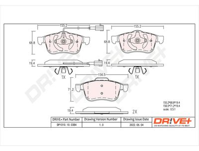 DP1010100384 Dr!ve+ Комплект тормозных колодок, дисковый тормоз