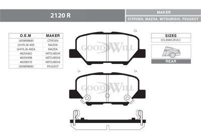 2120R GOODWILL Комплект тормозных колодок, дисковый тормоз