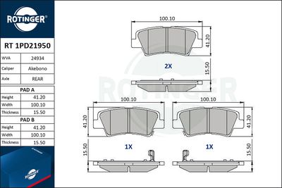 RT1PD21950 ROTINGER Комплект тормозных колодок, дисковый тормоз