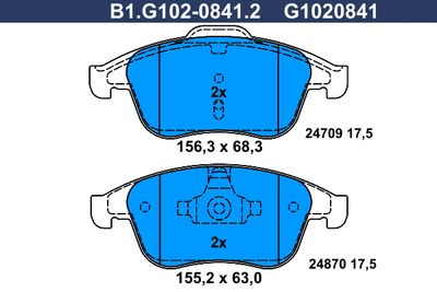 B1G10208412 GALFER Комплект тормозных колодок, дисковый тормоз