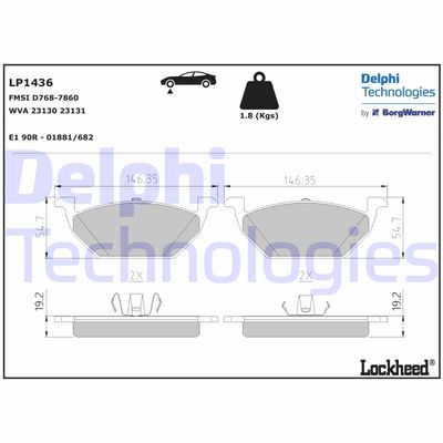 LP1436 DELPHI Комплект тормозных колодок, дисковый тормоз
