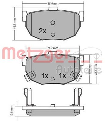 1170212 METZGER Комплект тормозных колодок, дисковый тормоз