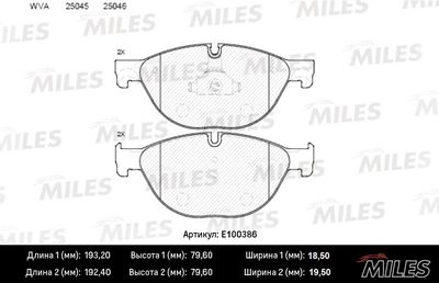 E100386 MILES Комплект тормозных колодок, дисковый тормоз