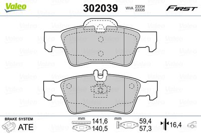 302039 VALEO Комплект тормозных колодок, дисковый тормоз