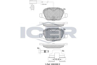 182038 ICER Комплект тормозных колодок, дисковый тормоз