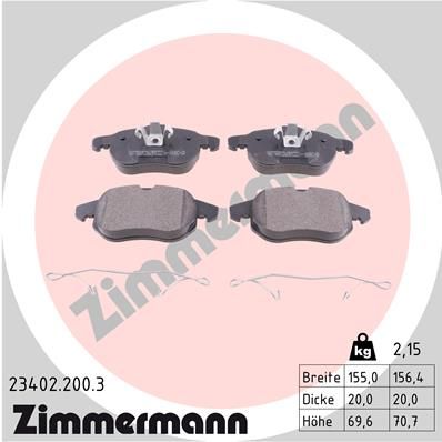 234022003 ZIMMERMANN Комплект тормозных колодок, дисковый тормоз