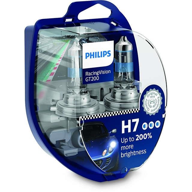 Лампа галогенная Philips RacingVision GT200 +200% H7 12V 55W (2 шт.) (12972RGTS2) Philips 12972RGTS2