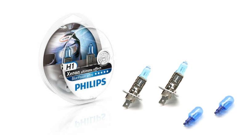 Лампа галогенная Philips BlueVision Ultra H1 +W5W 12V 55W (2+2 шт.) (12258BVUSM) Philips 12258BVUSM
