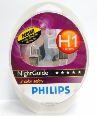 Лампа галогенная Philips NightGuide DoubleLife H1 12V 55W (2 шт.) (12258NGDLS2) Philips 12258NGDLS2