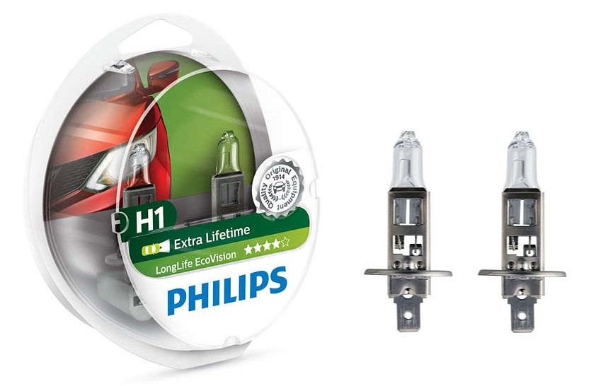 Лампа галогенная Philips LongLife EcoVision H1 12V 55W (2 шт.) (12258LLECOS2) Philips 12258LLECOS2
