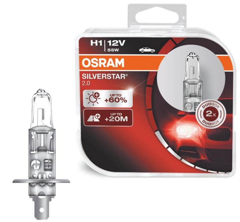 Лампа галогенная Osram Silverstar +60% H1 12V 55W (2 шт.) (64150SV2HCB) Osram 64150SV2-HCB