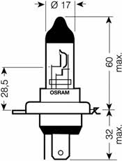 Лампа галогенная Osram Silverstar +60% H4 12V 6055W (64193SV202B) Osram 64193SV2-02B