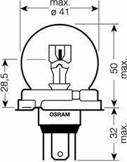 Лампа галогенная R2(Bilux) 12V 10080W (64203) Osram 64203