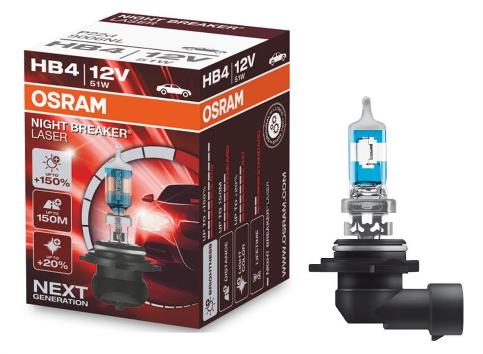 Лампа галогенная Osram Night Breaker Laser +150% HB4 12V 51W (9006NL) Osram 9006NL