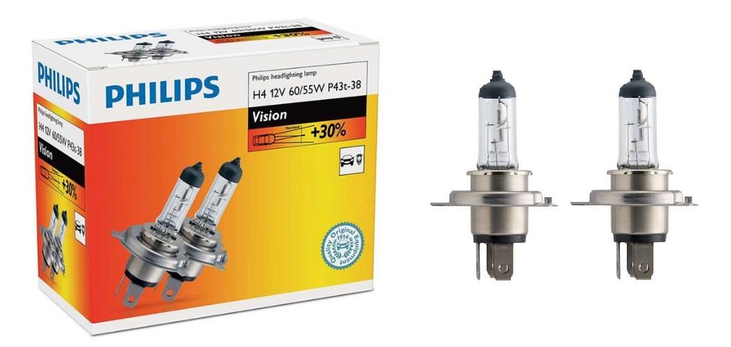 Лампа галогенная Philips Vision +30% H4 12V 6055W (2 шт.) (12342PRC2) Philips 12342PRC2