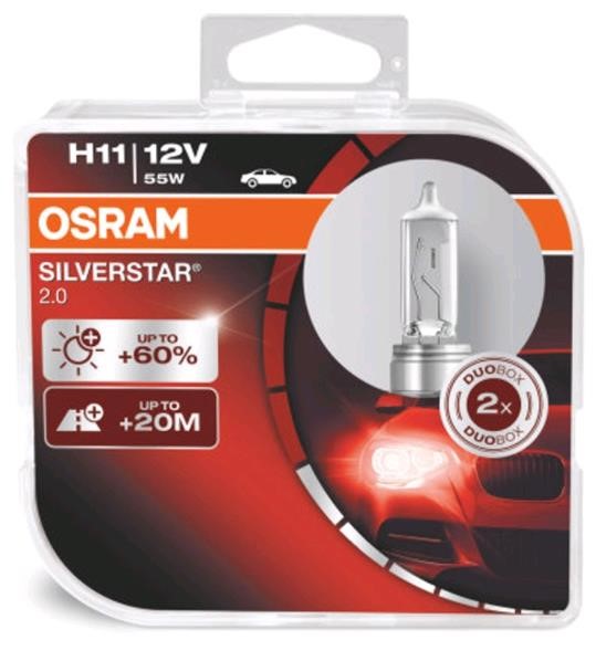 Лампа галогенная Osram Silverstar +60% H11 12V 55W (2 шт.) (64211SV2DUO) Osram 64211SV2-DUO