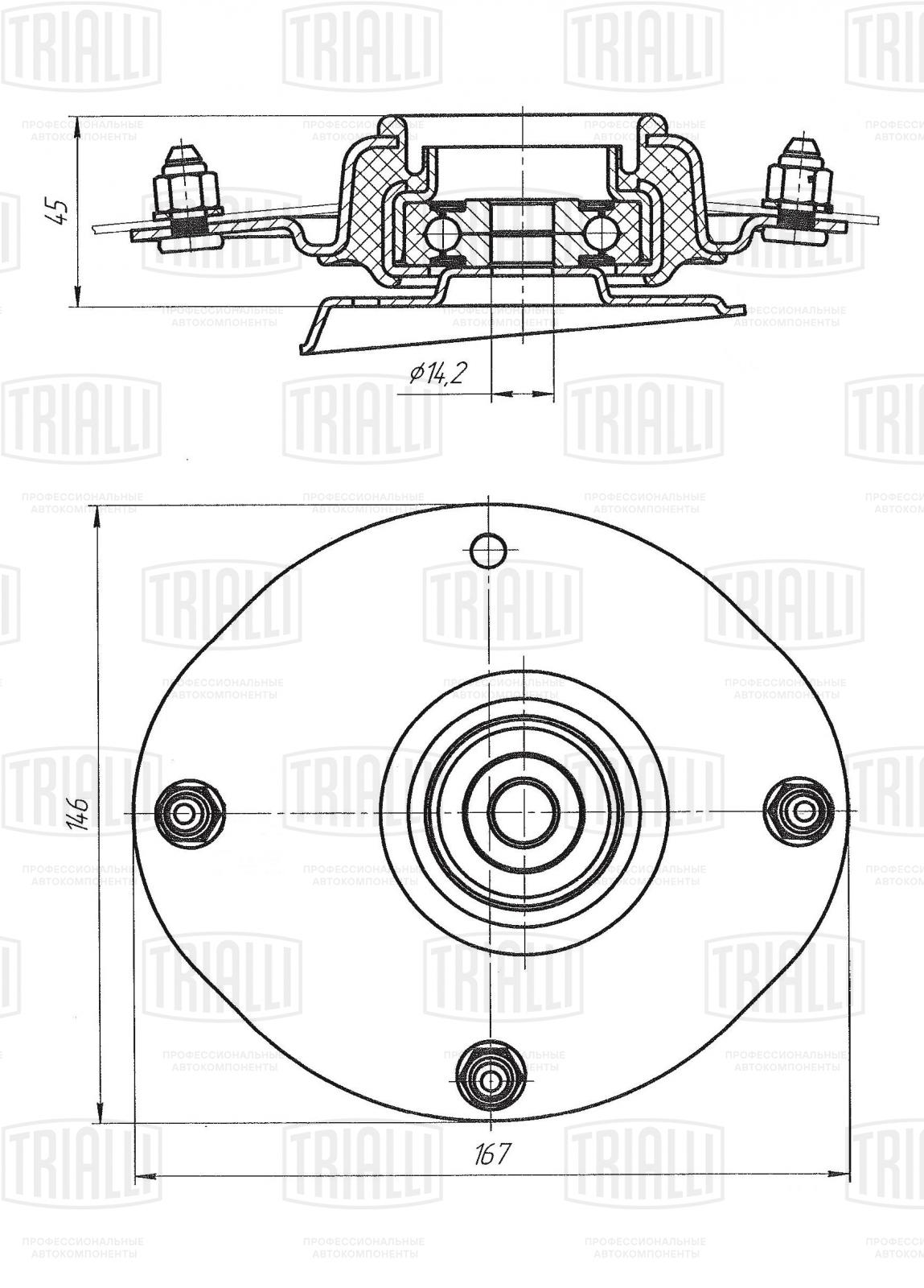 Опора стойки перед. для ам Chevrolet Lanos (02-) (лев.) (с подшип.) (усиленная) | перед правлев | Trialli                SA 0570