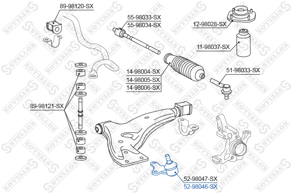 52-98046-sx ***опора шаровая правая! toyota starle | перед | Stellox                5298046SX