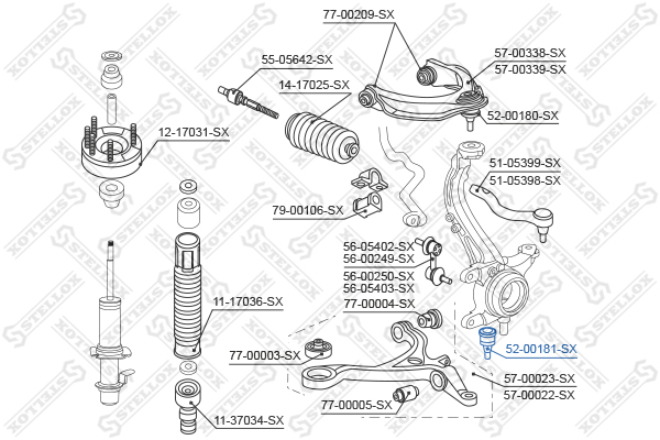 52-00181-sx_опора шаровая нижняя! honda accord 03 | перед | Stellox                5200181SX