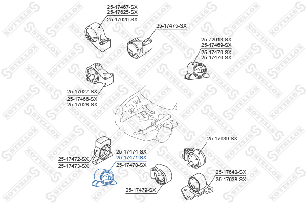 Подушка двигателя передняя Mitsubishi c Stellox                2517471SX