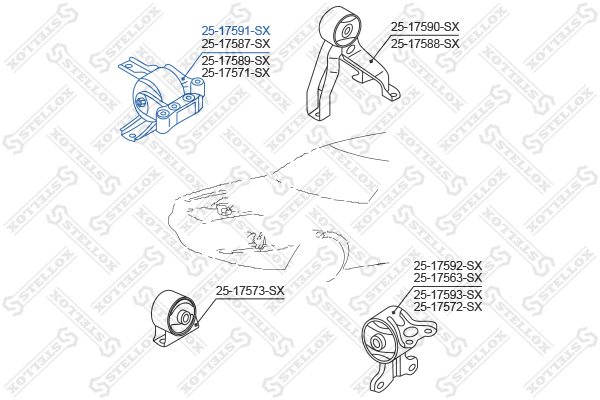 Опора двигателя правая Mitsubishi lance Stellox                25-17591-SX