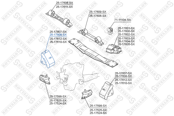 Подушка двигателя задняя Mitsubishi Paj Stellox                25-17608-SX