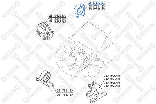 Подушка двигателя передняя Mitsubishi c Stellox                25-17630-SX