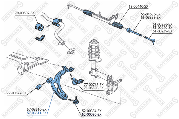 Рычаг независимой подвески колеса, подвеска колеса Stellox                57-03511-SX