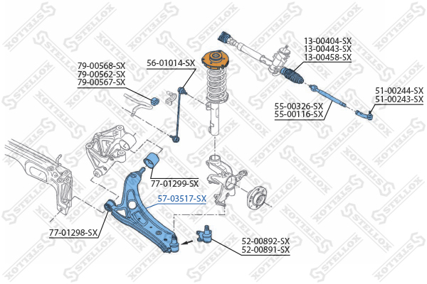 Рычаг независимой подвески колеса, подвеска колеса Stellox                57-03517-SX