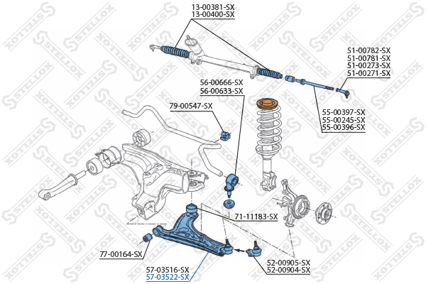 Рычаг независимой подвески колеса, подвеска колеса Stellox                57-03522-SX