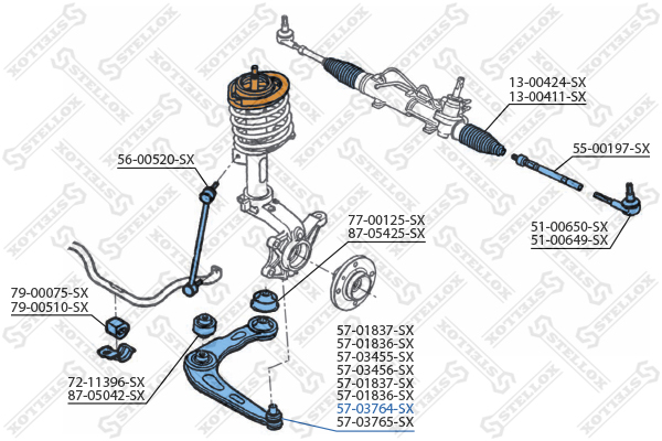 Рычаг независимой подвески колеса, подвеска колеса Stellox                57-03764-SX