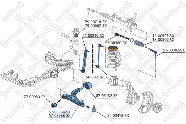 Рычаг независимой подвески колеса, подвеска колеса Stellox                57-03884-SX