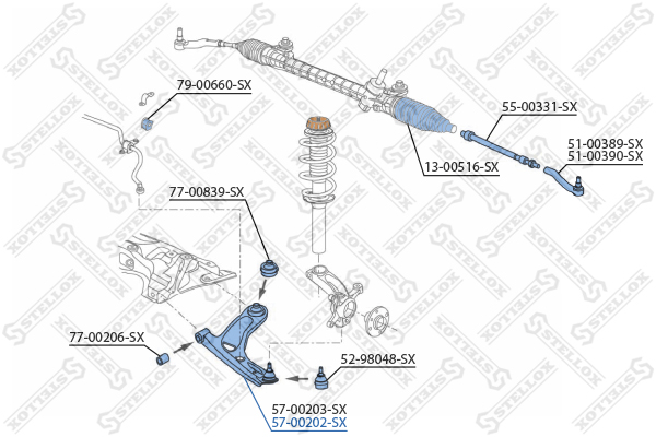 57-00202-sx_рычаг нижний правый Stellox                5700202SX