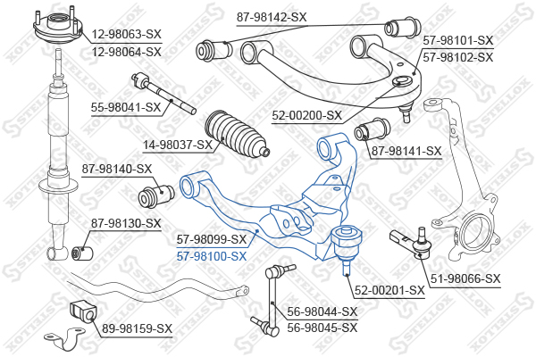 57-98100-sx_рычаг нижний левый Stellox                5798100SX