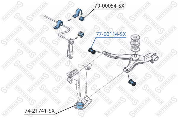 77-00114-SX_сайлентблок зад. рычага внутр.! Opel OmegaSenator all 90> Stellox                7700114SX